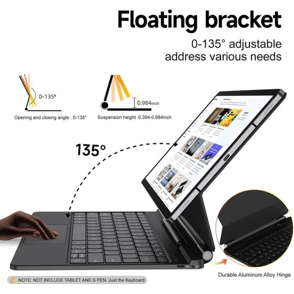 Black Keyboard Case for Samsung Galaxy Tab S7+/S7 FE/S8+/S9+/S9 FE+/S10+ 12.4" - Picture 5 of 8